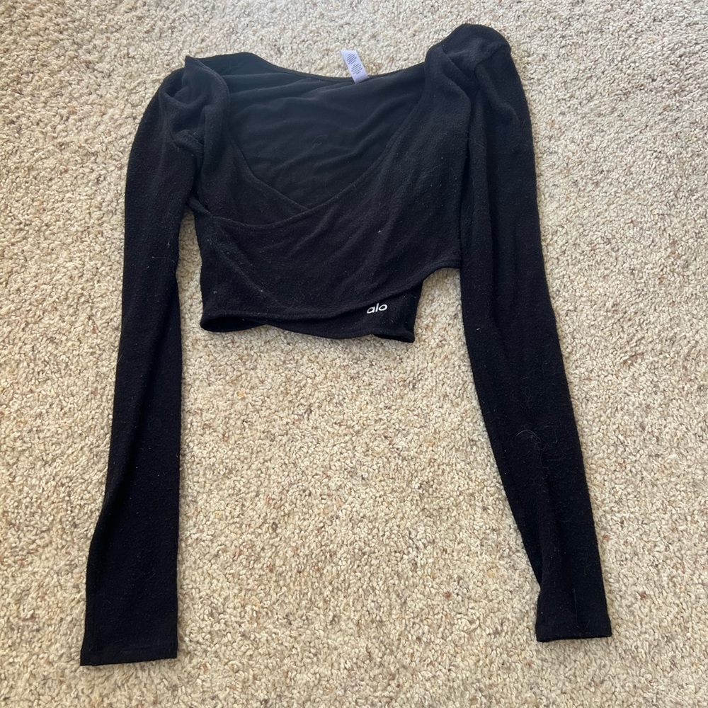 Alo Black Long Sleeve Crop Top